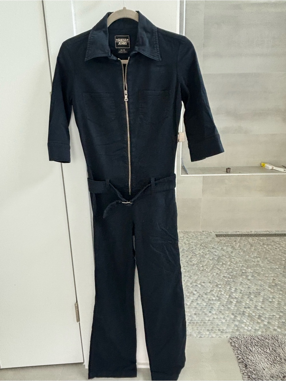 Guess Black Zip-Front Utility Jumpsuit